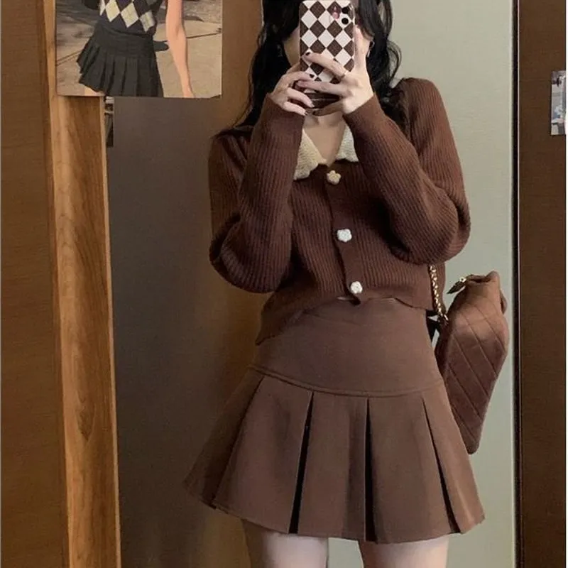 Vintage Brown Pleated Skirt Women Spring Summer 2025 Korean Style Y2K High Waisted A-line Mini Skirts Preppy Style Girls Causal - Image 4