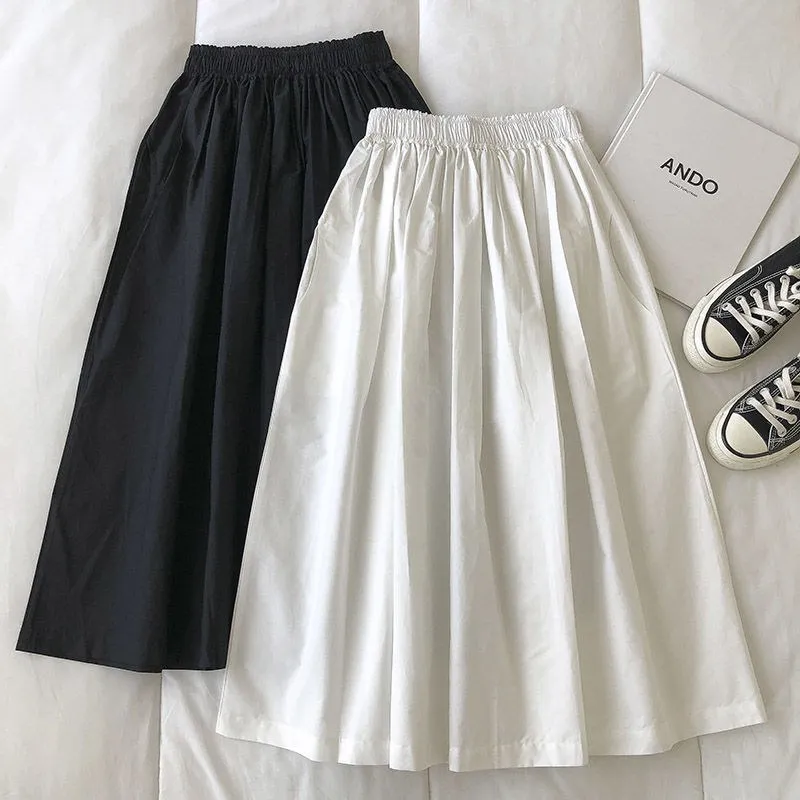 Women Black skirt midi High waist korean style Pleated a line Vintage Clothing 2025 new Summer Casual Fashion Ladies Work Wear - Image 3