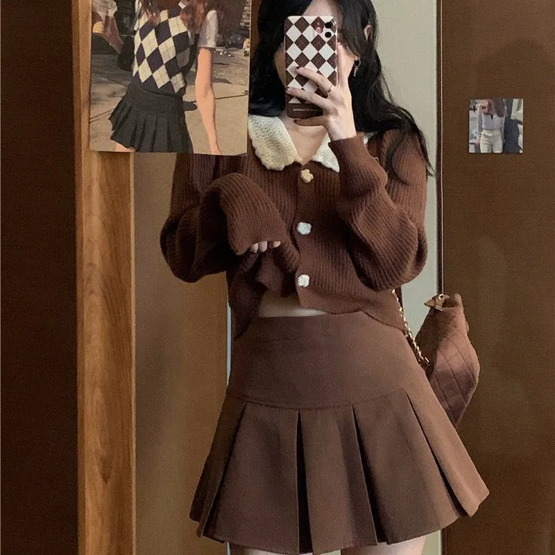 Vintage Brown Pleated Skirt Women Spring Summer 2025 Korean Style Y2K High Waisted A-line Mini Skirts Preppy Style Girls Causal - Image 5